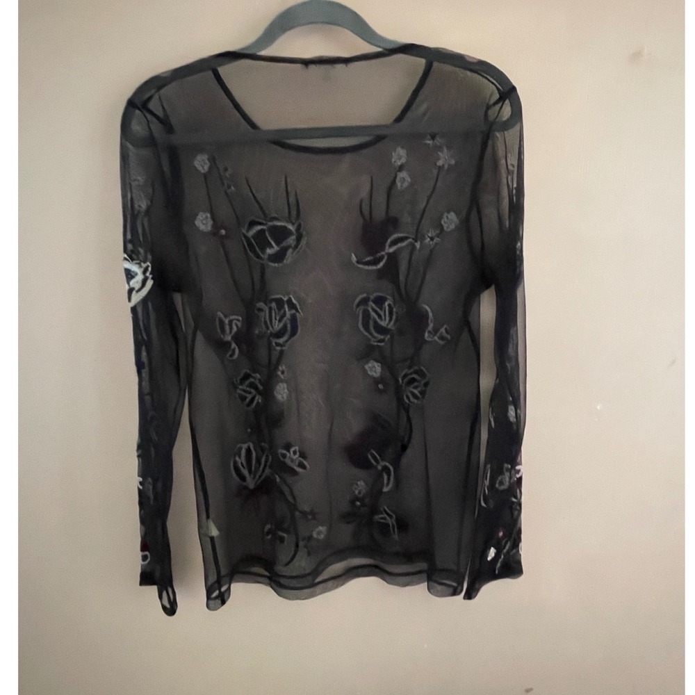 Gimmicks by BKE Black Sheer Mesh Floral Embroidered Top L-Romantic Goth - Picture 4 of 8